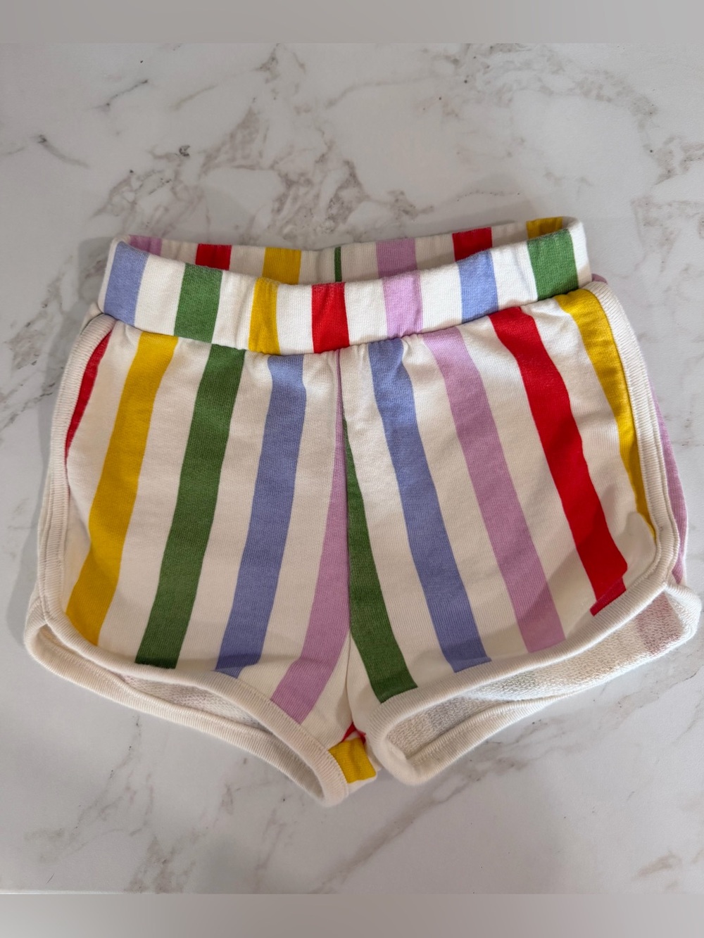 Hanna Andersson Rainbow Stripe French Terry Dolphin Hem Shorts Girls | Size 4